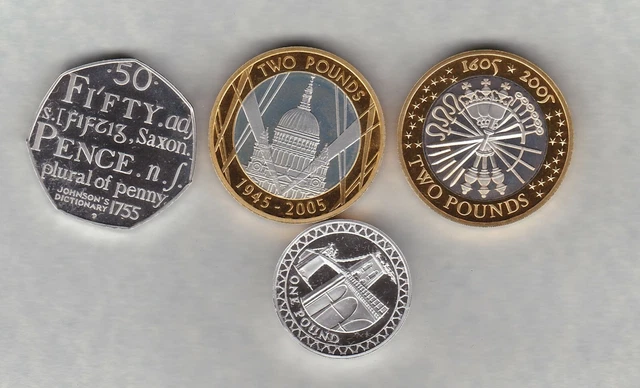 Boxed 2005 Royal Mint Piedfort Silver Proof Set Of 4 Coins With Certificate
