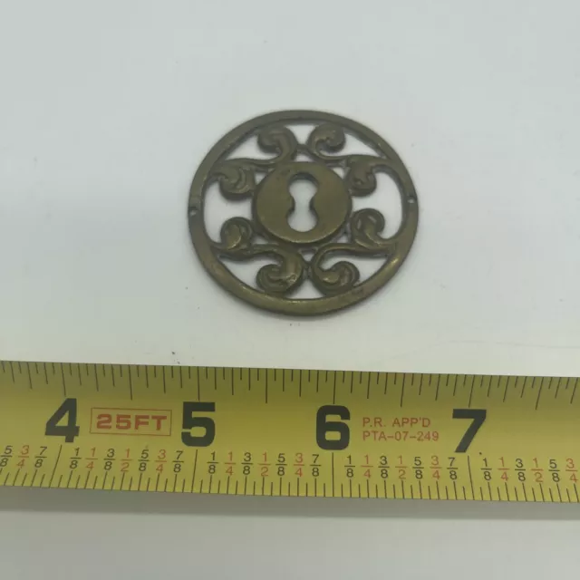 Antique Cast Brass Escutcheon Engraved Key Hole Furniture Restoration  Circular