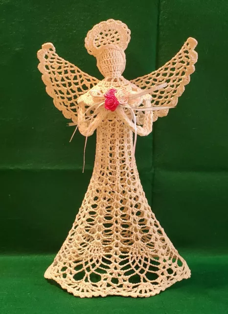 Hand Crocheted 13 inch  Ecrue Christmas  Angel Tree Topper Shelf Sitter