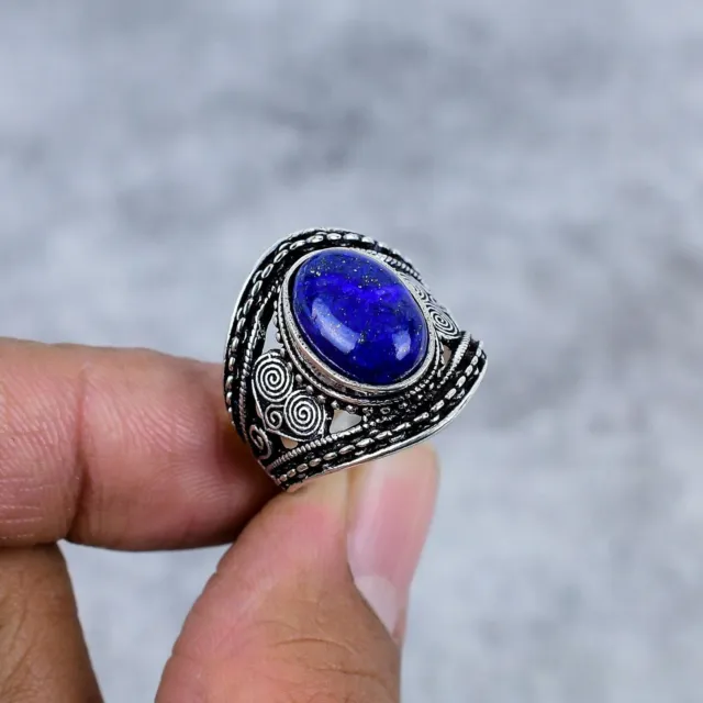 Afghan Lapis Lazuli Gemstone 925 Sterling Silver Dainty Ring Jewelry