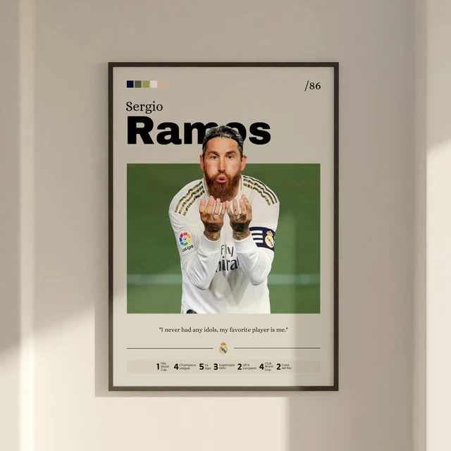 Poster Sergio Ramos – Imprimé Real Madrid – Cadeau Fan – Art Vintage – Décoration Murale