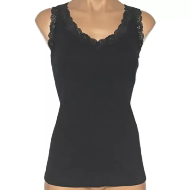 Karen Scott Women's Black Lace Sleeveless V-Neck Cotton Tank Top Size Medium