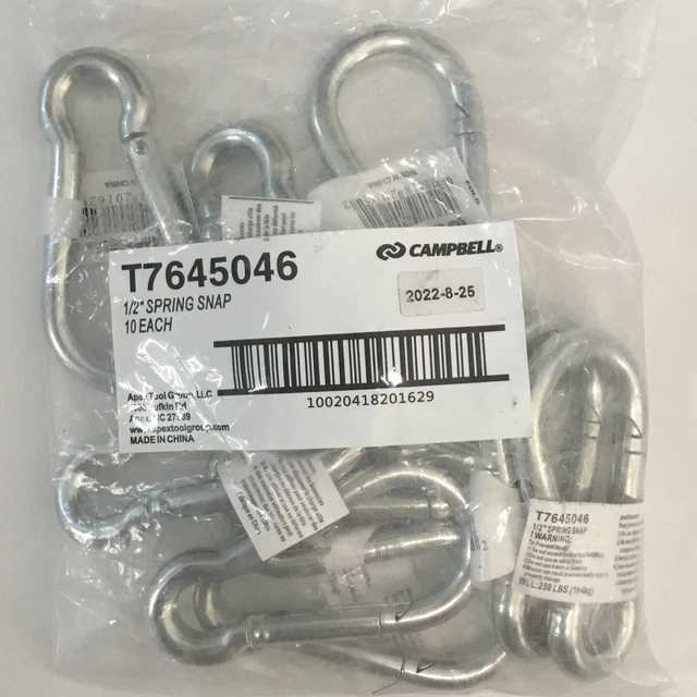 (Bag of 10) Campbell T7645046  1/2-In. Spring Snap Link, Zinc Finish -New Sealed