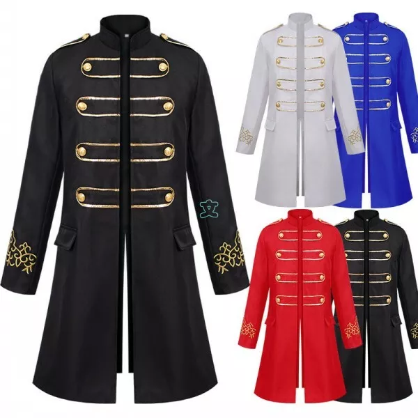 Royal Mens Military Formal Prince Coats Blazer Jacket Gold Buttons Dress Long sz
