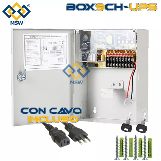 Box Di Alimentazione Ups Per Videosorveglianza Cctv Dc 12V 15A 9 Canali 180W