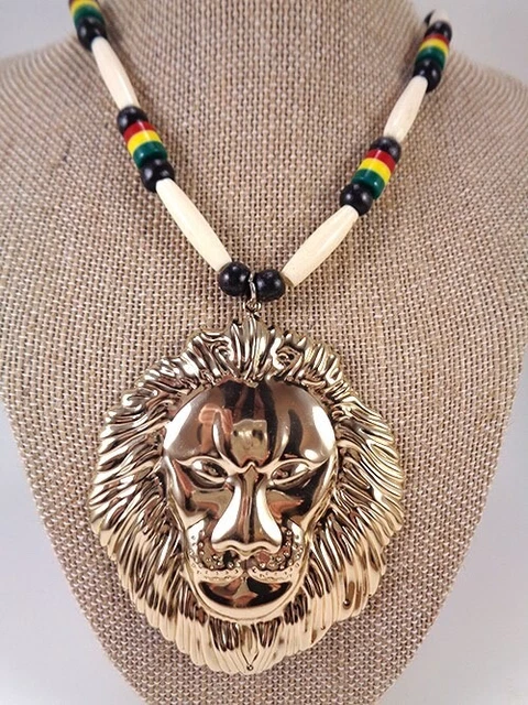 BRAND NEW!!! Beaded Rasta Necklace W/Lion 32"