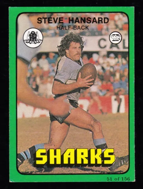 1978 Scanlens NRL RUGBY LEAGUE CARD #51 Steve Hansard CRONULLA SUTHERLAND SHARKS