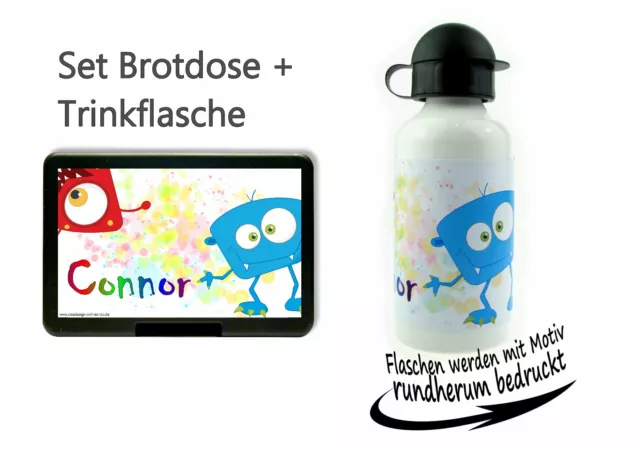 Brotdose Pausenbox Brotbox mit Namen Trinkflasche Alutrinkflasche Monster