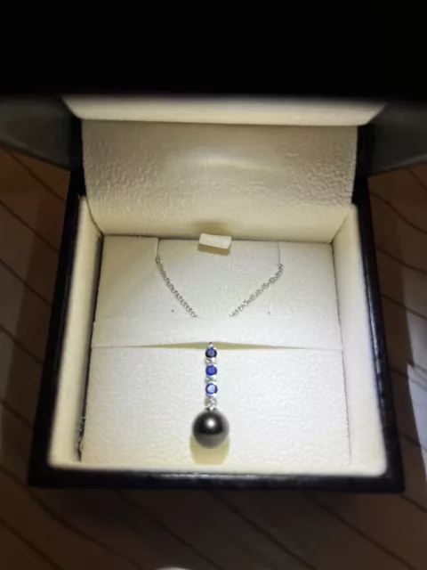 ANGARA Tahitian Pearl Drop Pendant with Sapphires