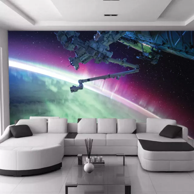 Sterne Planeten Erde Weltraumschiffe Galaxie Aurora Kinder Wandbild Foto Tapete