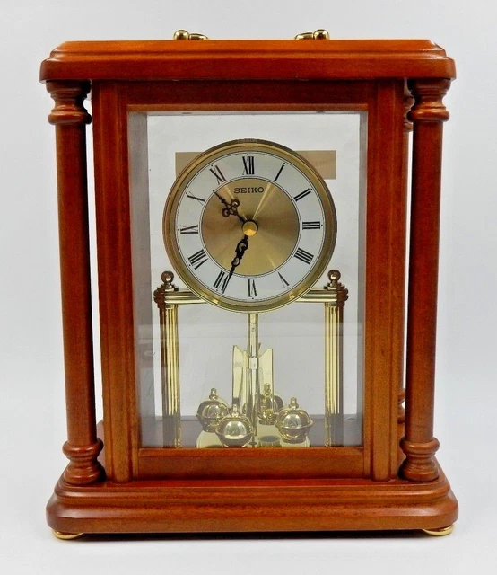 SEIKO MANTEL CLOCK With Rotating Pendulum Wooden Carriage Model