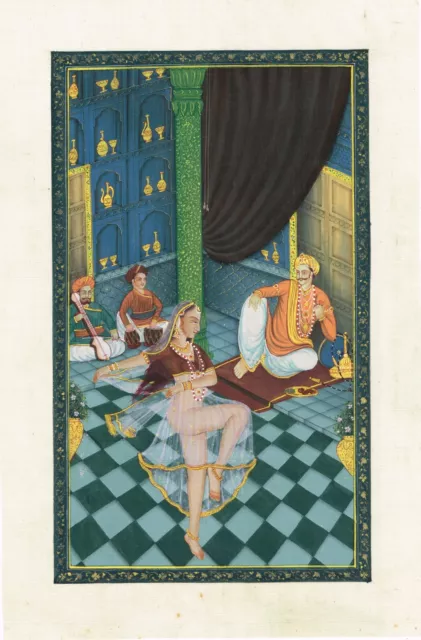 Indianer Miniatur Malerei Von Rajput King Watching Mujra Lady Tanz On Seide Tuch
