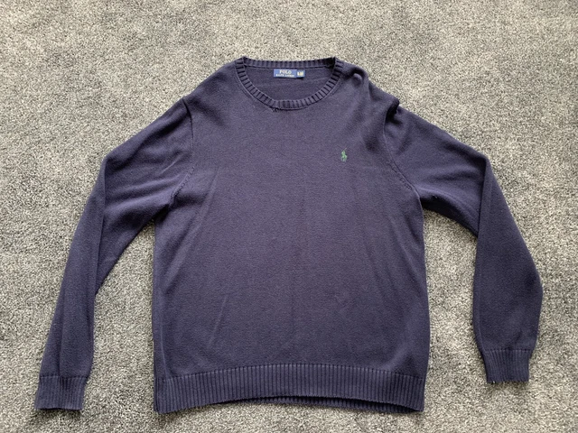 Maglione vintage Ralph Lauren polo lavorato a maglia collo ad equipaggio, blu navy, uomo XL