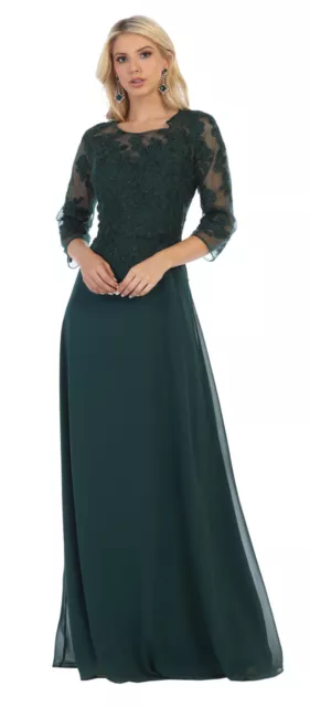 May Queen MQ1637 3/4 Sleeves Embroidered Mother of the Bride Gown