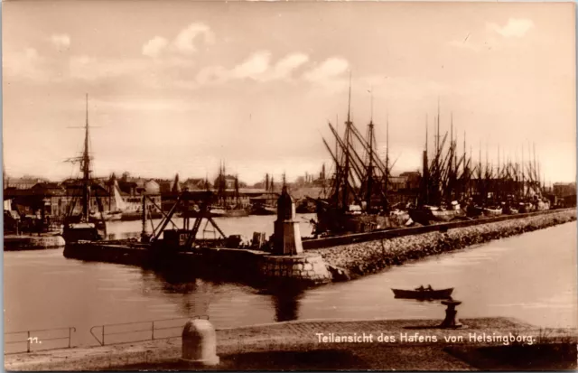 Boats Helsingborg Harbor Stockholm Sweden Trinks-Bildkarte Postcard RPPC