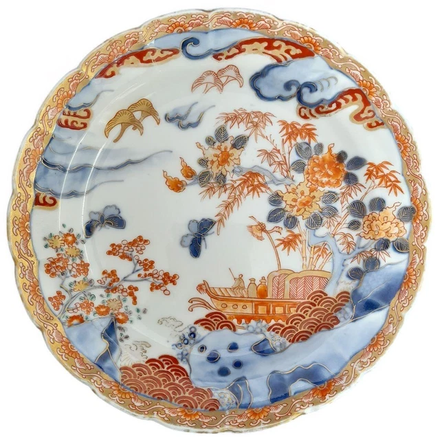 Antique Japanese Seiji Kaisha hand painted porcelain scalloped plate boat c 1890