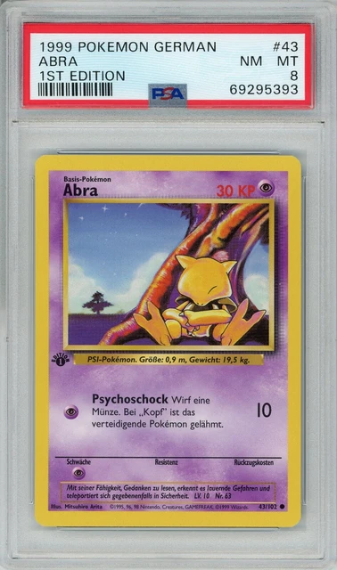 1999 Pokemon German Abra 1st Edition #43/102 NEAR - MINT PSA 8