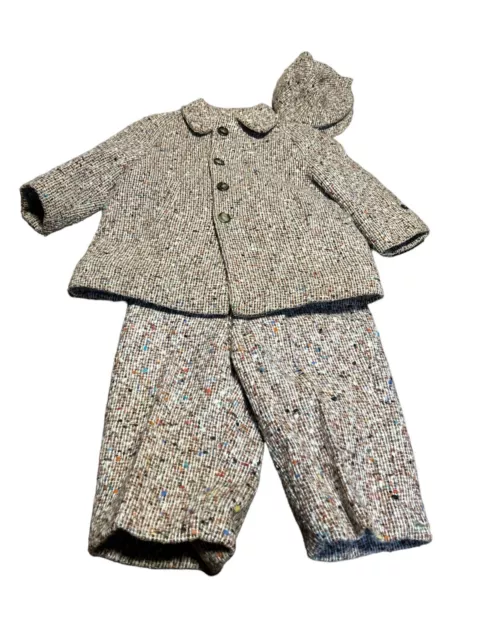 Vintage MCM Wool Toddler/Baby 2T Overalls Jacket Hat Set; Lil House On Prairie