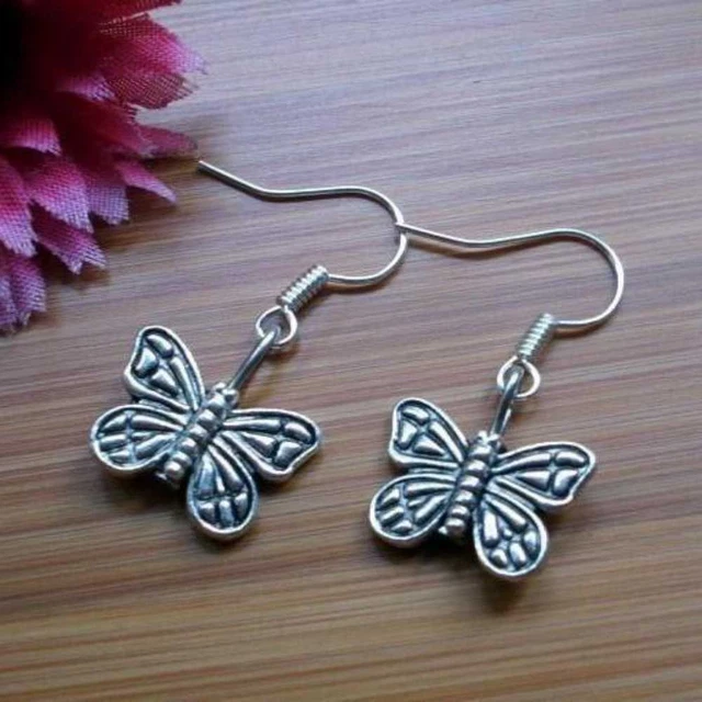 Natural Tibetan Silver Butterfly Earrings Eardrop Aquaculture Gift Women
