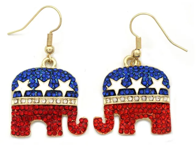 cocojewelry GOP Republican Party Elephant 4th of July Red Blue Dangle Earrings