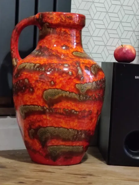 XXL Fat Lava Bright Orange Carstens Retro MCM 60's West German Vase with Handle