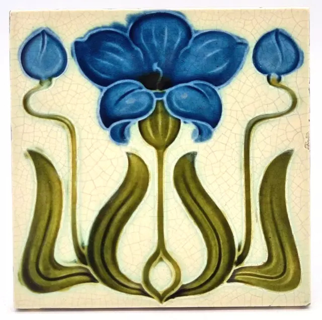 Art Nouveau Fireplace Majolica Tile Floral Design John Barratt C1905