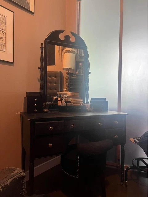 Antique Goth French Victorian Vanity Dressing Table & Chair - Make an offer!