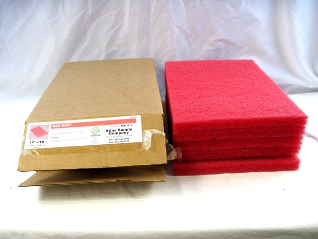 Five (5) New Old Stock Atlas Supply Company #40441218 Red Floor Buff Pads w/ Box
