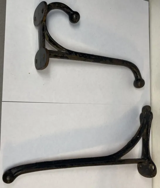 VINTAGE Antique Pair Of Cast Iron Coat Hat Wall Hooks Approximately 8” & 9.5”