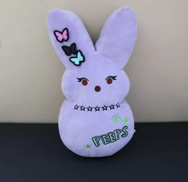 Peeps Just Born Purple Black Emo Easter Bunny Plush Pillow Large 17" Butterflies