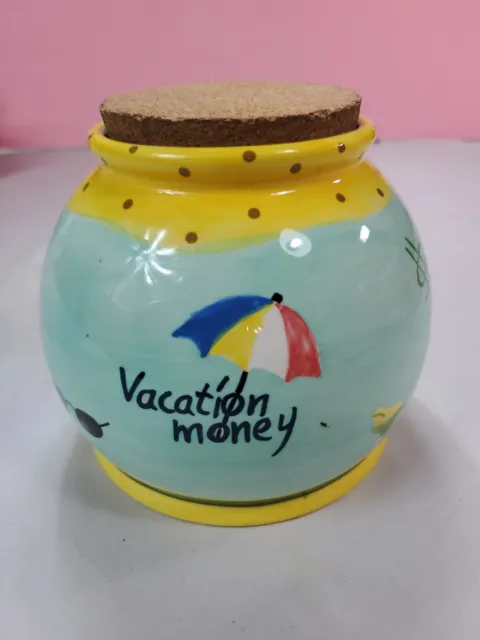 Vintage Ceramic pot, Vacation Fund, cork stopper