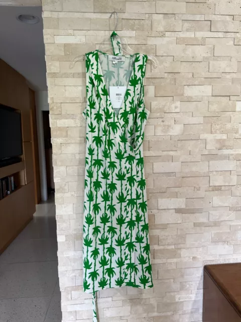 Diane von Furstenberg DVF - Yahzi Sleeveless Wrap Dress in Green Palm Print NWT