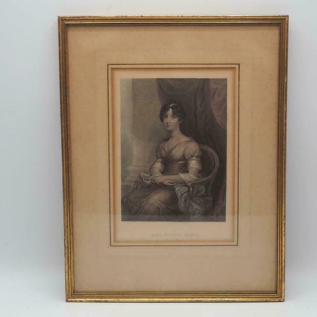 Antiguo Vintage Coloreado Grabado Mrs Rufus King Mary Alsop Retrato Enmarcado