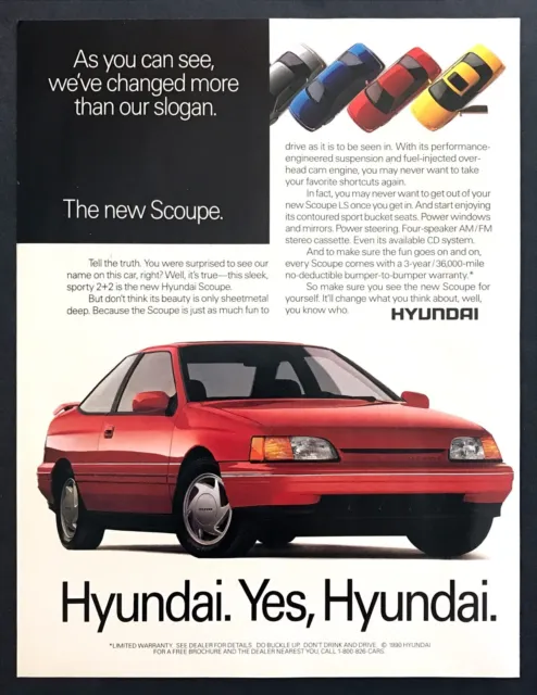 1991 Hyundai Scoupe 2+2 Sporty Coupe photo "We've Changed" vintage print ad