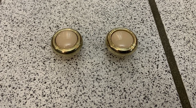 2 boutons beige laiton céramique tire rond tiroir armoire lourd milieu de siècle vintage 4