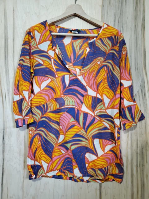 JCrew Womens Sz XS Multicolor Tropical Floral Print Crepe Cotton Tunic Top