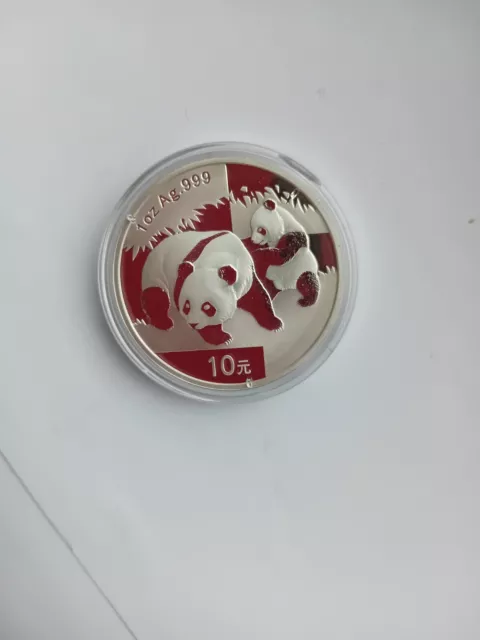 China 10 Yuan 2008 Panda mit Baby 1 OZ Silbermünze .999 ! RAR prägefrisch !