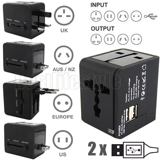 Universal Travel Adapter USB Charger UK US EU AU Plug Converter Adaptor AC Power