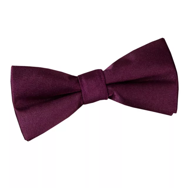 Plum Satin Plain Solid Boys Kids Childrens Formal Pre-Tied Bow Tie by DQT