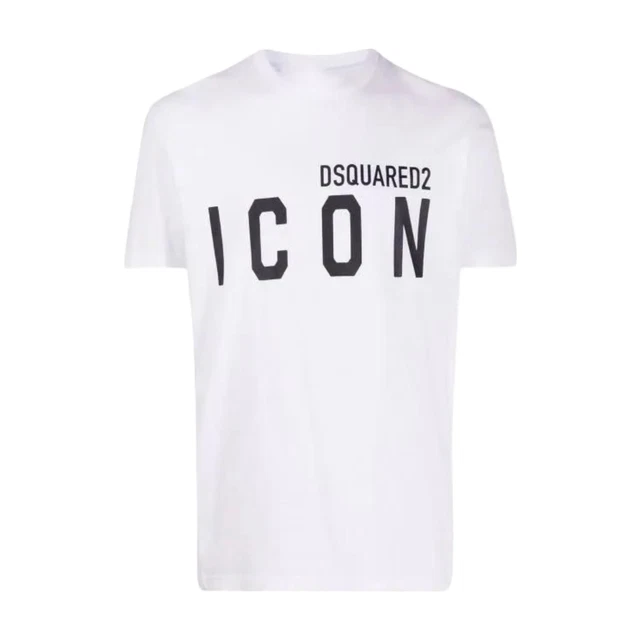 T-Shirt Uomo Donna Icon Dsq2 Logo Maglia Bianca Cotone