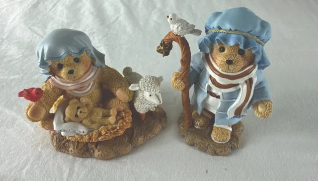 Cherished Teddies Bears Joseph with Mary Baby Jesus Lamb Nativity Figurines