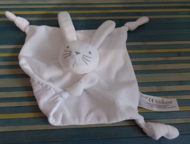 T1G / doudou plat lapin blanc étoiles grises  BOUT'CHOU MONOPRIX