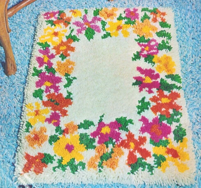 Alfombra Vintage Años 70 Corazón Rojo Color Lona Flores Margaritas Mamás Rosas SELLADA