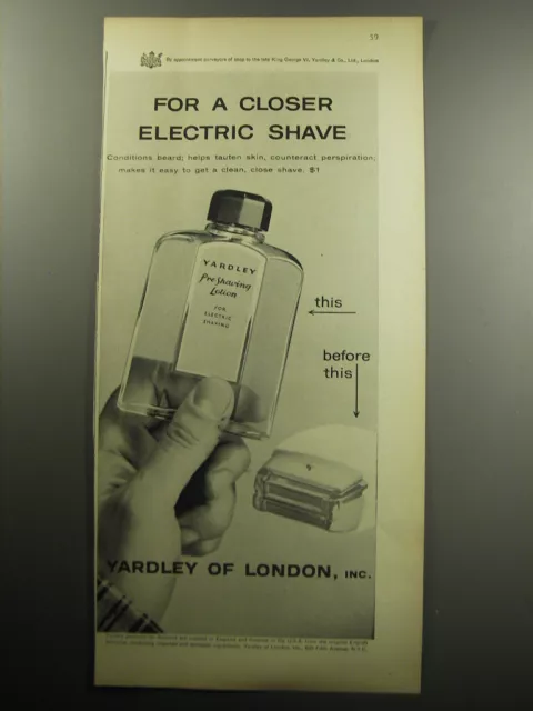 1957 Yardley Pre-shaving lotion Ad - For a closer electric Shave