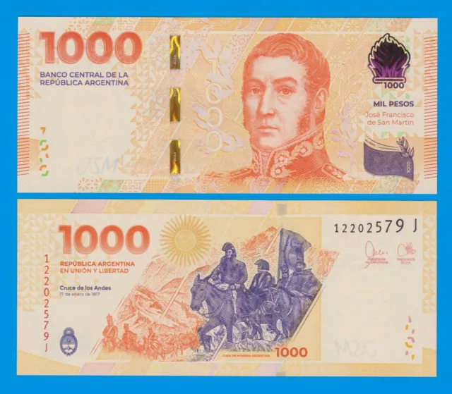 Argentina 1000 Pesos P 367 New 2023 UNC Suffix "J" SAN MARTIN