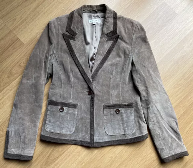 Gorgeous LAURA ASHLEY Taupe 100% Suede Leather Blazer Jacket Size 10