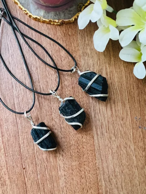 raw black tourmaline Crystal NECKLACE Healing Gemstone Pendant Reiki Necklace