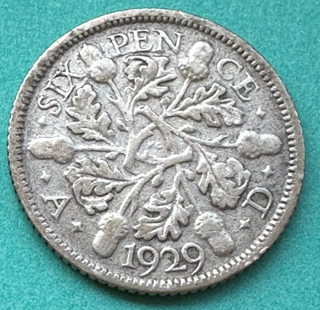 1929 GREAT BRITAIN SIX PENCE SILVER COIN  KING GEORGE V  6d - SIXPENCE