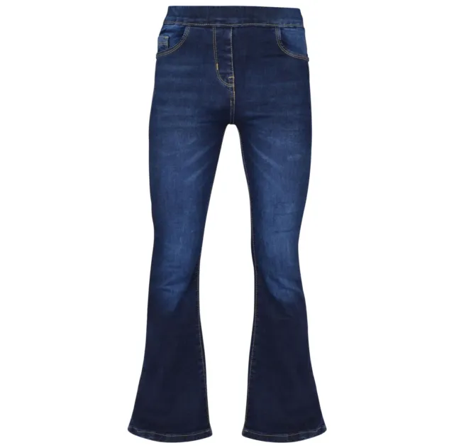 Kids Girls Denim Jeans Comfort Stretchy Dark Bue Flared Bell Bottom Pants 5-13 Y