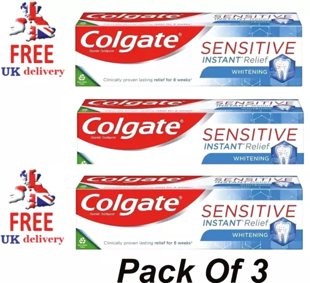 Colgate Sensitive Instant Relief Aufhellende Zahnpasta weißere Zähne Pack 3 x 75 ml
